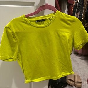 Zara Yellow Green Short Sleeve Crop Tee